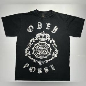 Obey Posse Streetwear Geometric Star T Shirt Black Medium
